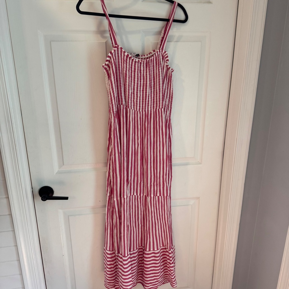 Raviya Maxi Dress Womens 0X‎ Pink Good Striped Smocked Tiered Boho Sun Dress